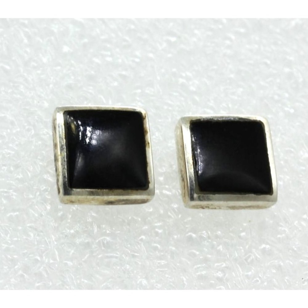 925 STERLING minimalist square black onyx post earrings Silver Unlimited 6mm